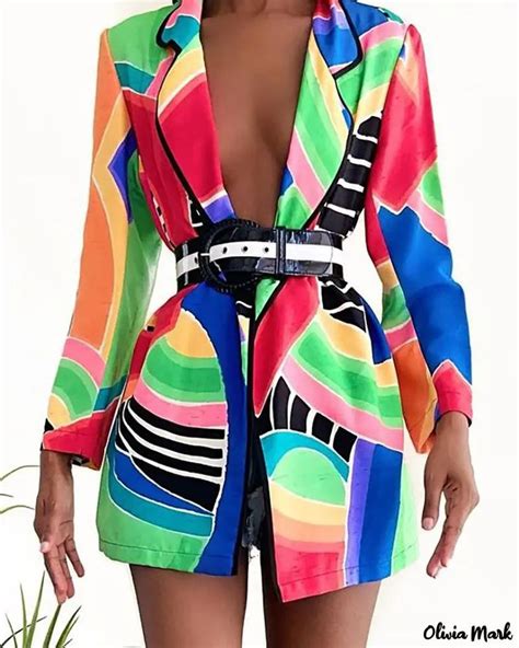 Olivia Mark Abstract Print Long Sleeve Blazer Coat Multicolor M