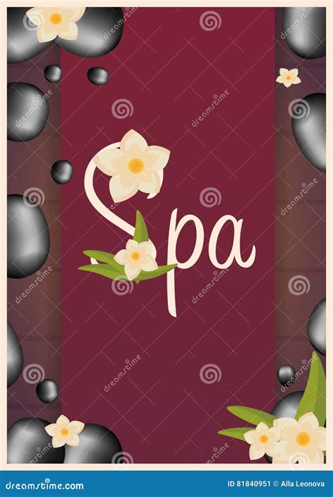 Spa Salon Poster With Stones Thai Massage Wood Texture Vector Illustration Stock