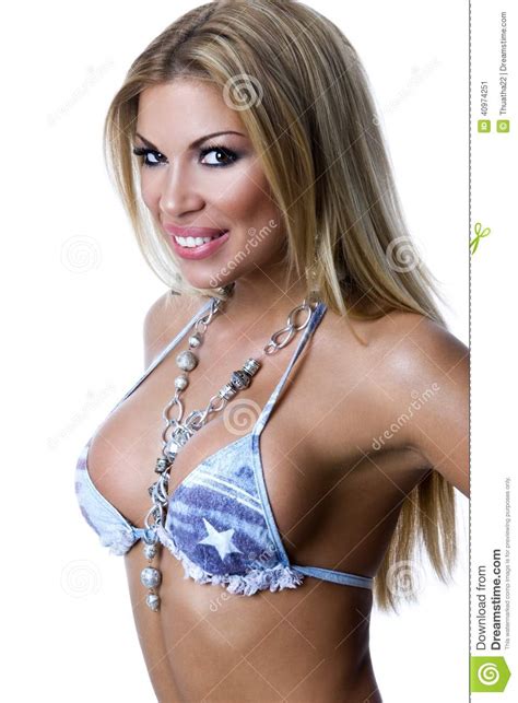 Reizvolle Blonde Frau Im Bikini Stockbild Bild Von Gesicht Portr T