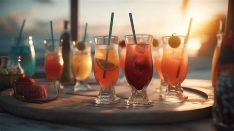 Premium Ai Image Summer Cocktails At Beach Generative Ai