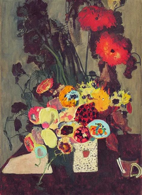 A Surreal Painting Of A Breakfast Still Life Vase Of Stable Diffusion