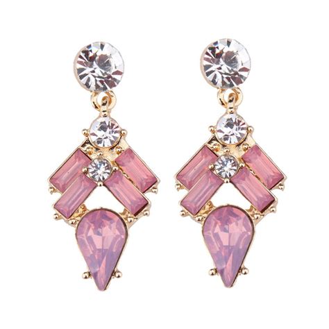 Pink Crystal Flower Drop Earring For Women 2017 New Fashion Rhinestones