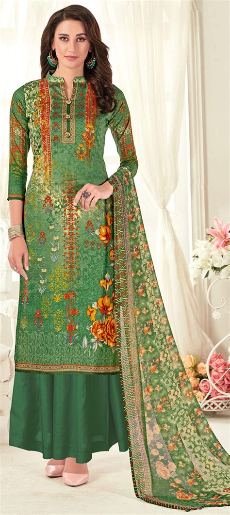 Casual Green Color Cotton Fabric Salwar Kameez