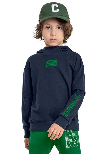 Blus O Infantil Menino Em Moletom Azul Quimby