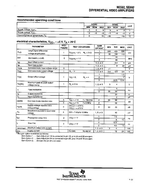 NE592 datasheet(3/7 Pages) TI | differential video amplififiers