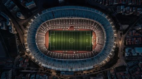 Premium AI Image | An aerial view of a stadium at night with the lights on.