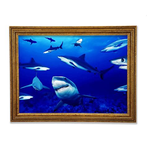 Highland Dunes Sharks Ocean Framed Print Uk