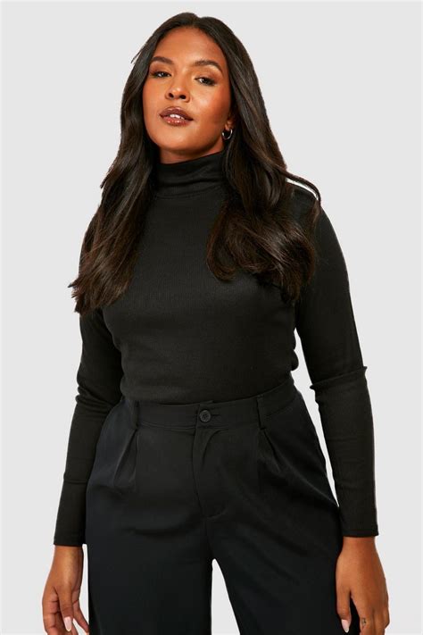 Black Plus Funnel Neck Long Sleeve Top Boohoo Uk