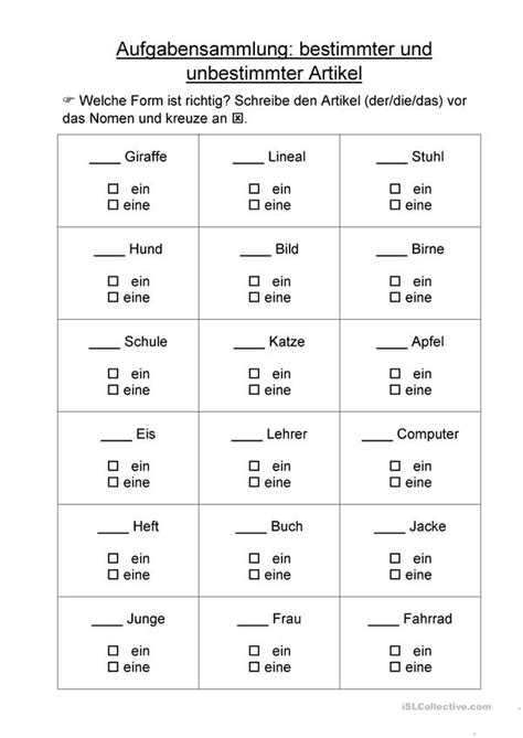 Bestimmter Und Unbestimmter Artikel Deutsch Lernen Deutsch Nachhilfe