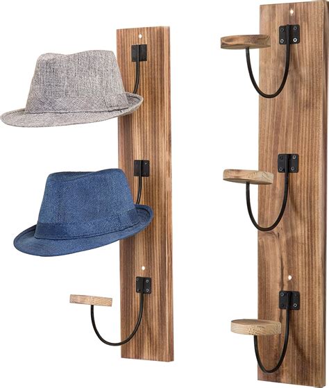 Myt Light Burnt Wood Hat Rack For Wall With Metal Wire And Wood