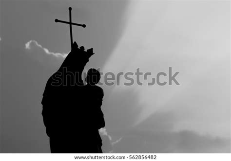 Silhouette Of Blessed Virgin Mary And Light Of Sun Black And White Style In Hanoi Vietnam