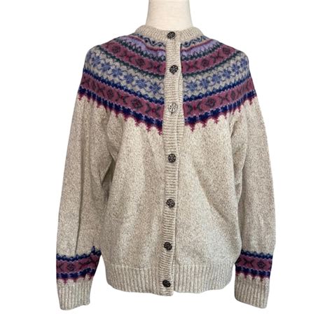 Vintage Eddie Bauer Fair Isle Zip Up Cardigan Gem