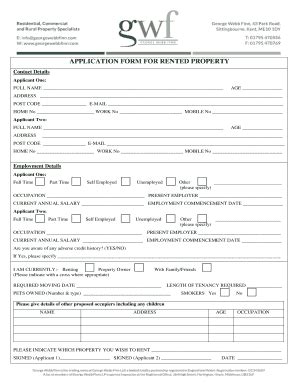 Fillable Online APPLICATION FORM FOR RENTED PROPERTY Contact Details