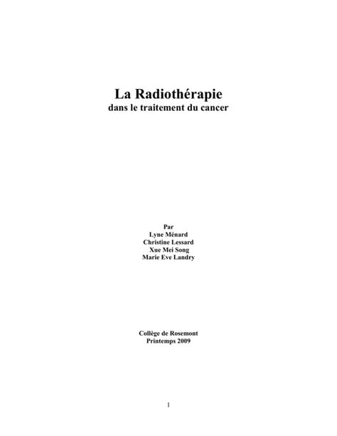 La radiothérapie dans le traitement du cancer