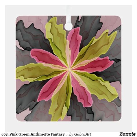 Joy Pink Green Anthracite Fantasy Flower Fractal Metal Ornament Zazzle