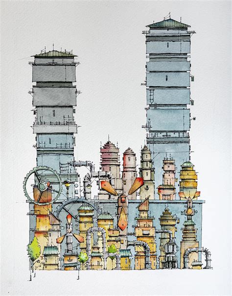 Futuristic cityscape Drawing by Martin Lachmair - Fine Art America