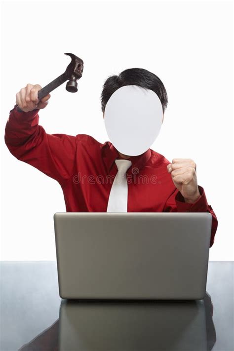 Faceless Businessman And Laptop Stock Photo Image Of Mask Hammer