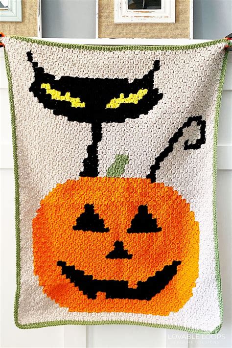 Save This Fun Easy Free Black Cat And Jack O Lantern C2c Crochet