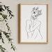Sitting Naked Woman Line Art Head Of Flowers Art Print Nude Woman Figure Poster Female One