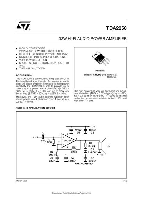 PDF TDA2050 32W Hi Fi Audio Power Amplifier Datasheet DOKUMEN TIPS