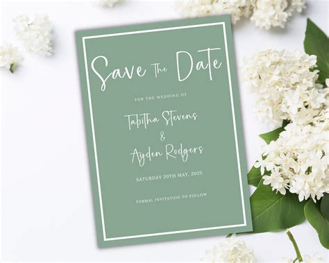 Sage Green Save The Date Template Wedding Green Save The Date Evite