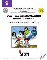 HE DRESSMAKING GR9 Q1 MODULE 1 Pdf 9 TLE HE DRESSMAKING Quarter 1