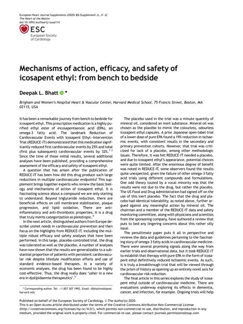 Pdf Mechanisms Of Action Efficacy And Safety Of Icosapent Ethyl