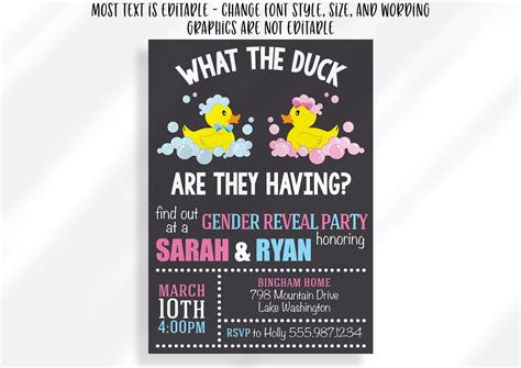 Editable What The Duck Gender Reveal Invitation Instant Etsy