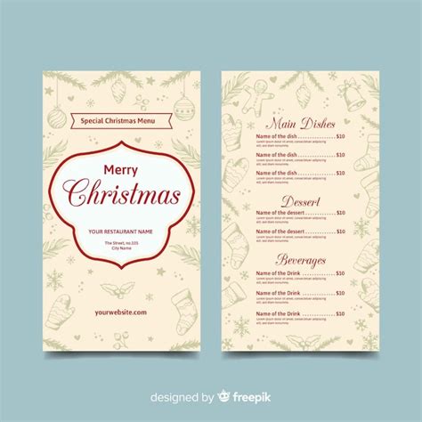 Free Vector Beige Hand Drawn Christmas Menu Template