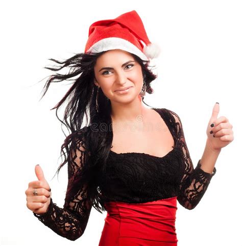 Pretty Woman In Red Santa Claus Hat Stock Photo Image Of Caucasian