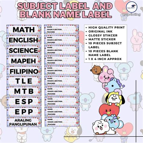 Lucsmart Fast Shipping Bt21 Themed Sticker Label And Name Label