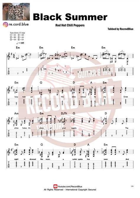 Red Hot Chili Peppers Black Summer By Recordblue Sheet Music