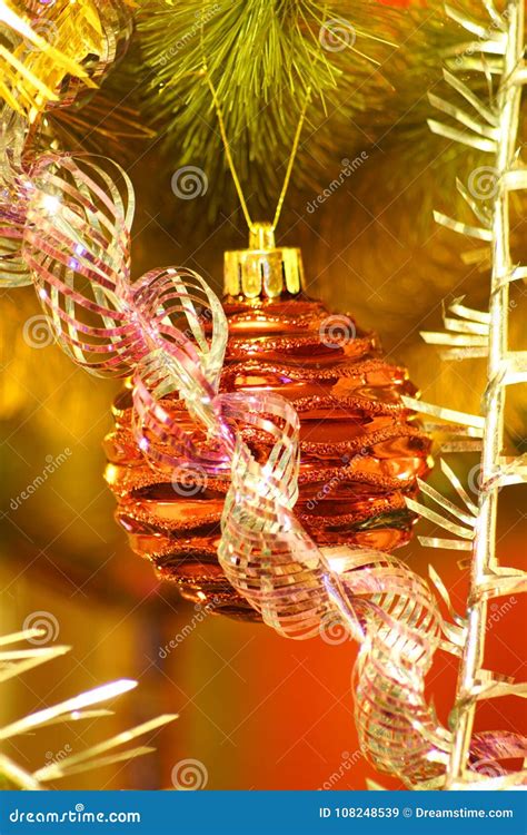 Red Ball On Christmas Tree Stock Image Image Of Color 108248539