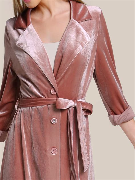 Roll Tab Sleeve Belted Velvet Duster Coat Emmacloth Women Fast Fashion