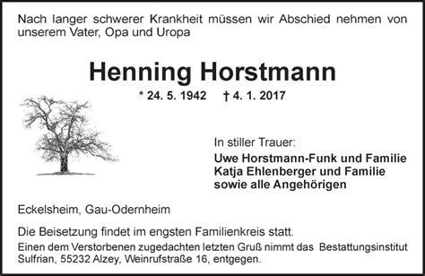 Traueranzeigen Von Henning Horstmann Vrm Trauer De