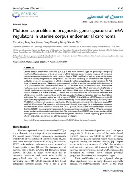 Pdf Multiomics Profile And Prognostic Gene Signature Of M6a