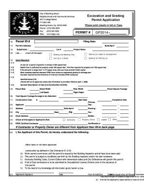 Fillable Online Bgky Excavation And Grading Permit Application City