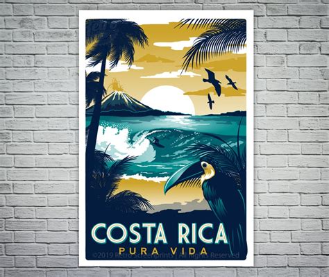 Costa Rica Screen Print Retro Vintage Travel Poster Etsy