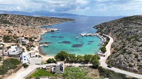 Aerial Drone Photo From Small Port In Island Of Irakleia Island And