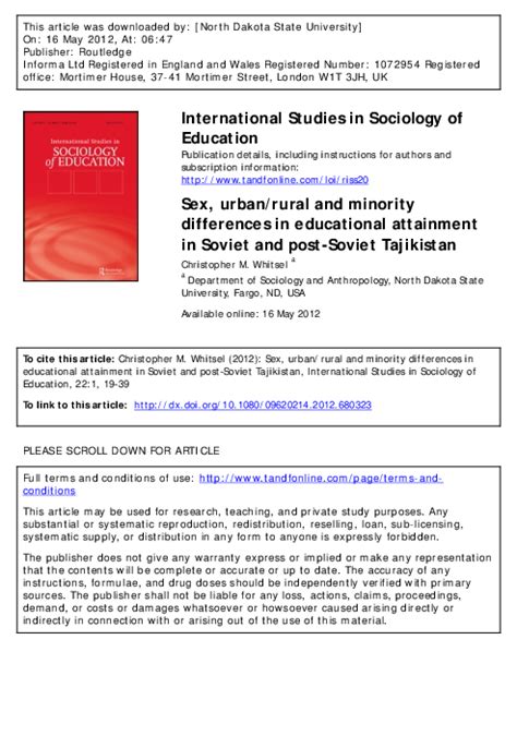 Pdf Sex Urban Rural And Minority Differences In Educational