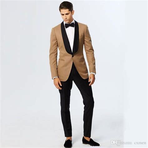 2018 Latest Coat Pant Designs Khaki Brown Jacket Men Suits For Wedding