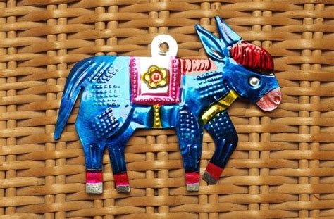 Tin Donkey Milagro Handpainted Folk Art From Mexico Etsy Folk Art