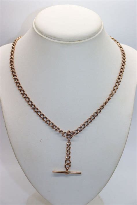 Solid Rose Gold Fob Chain Necklace With T Bar Hallmarked Necklace