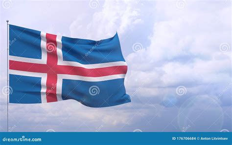 Waving Flags Of The World Flag Of Iceland 3D Illustration Stock