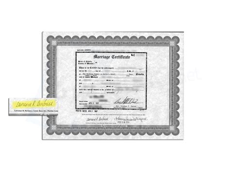 The Marriage Certificate Is Shown In Black And White