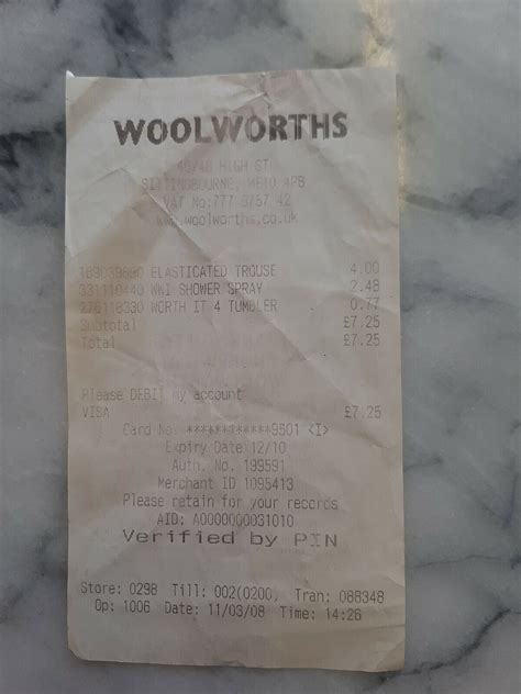 Woolworths Receipt 11 03 08 Store 0298 Sittingbourne Imperfect EBay