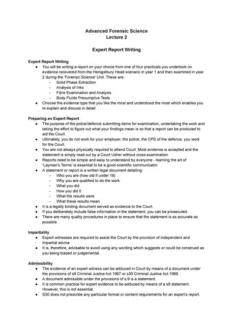 Advanced Forensic Science, Expert Report Writing - Advanced Forensic