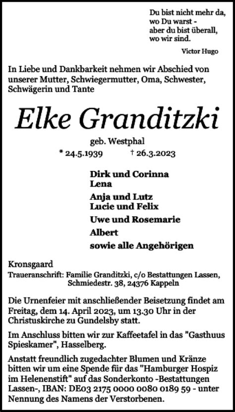 Traueranzeigen Von Elke Granditzki Sh Z Trauer