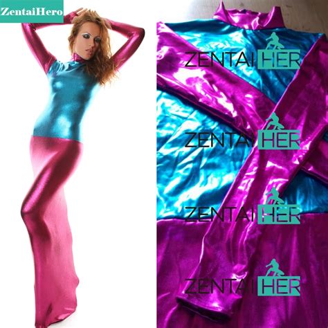 Free Shipping Dhl Sexy Fancy Dress Adult Pink Blue Long Sleeve Shiny