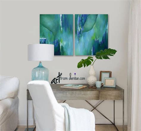 Teal Wall Art Large Abstract Painting Canvas Art Print Set Blue Green